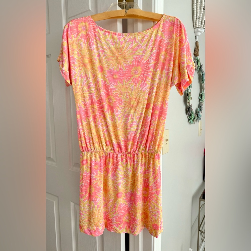LILLY PULITZER CARMINE IN SUN KISSED DRESS! Floral Pink & Coral/Yellow SZ Small